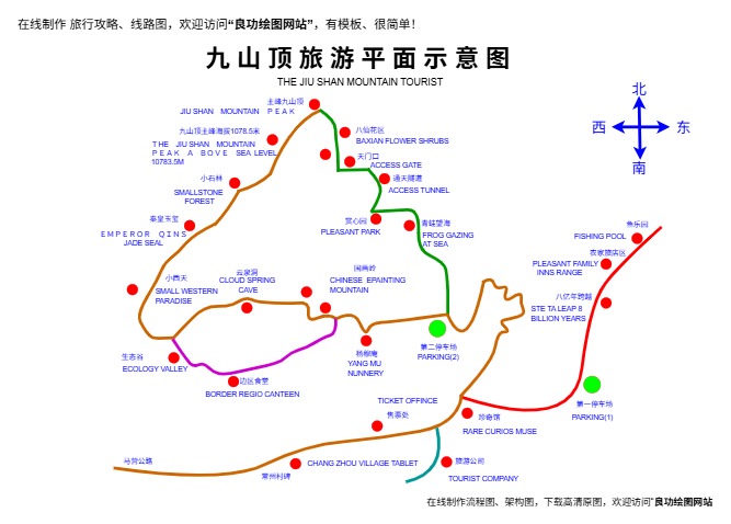 九山顶旅游平面示意图模板预览