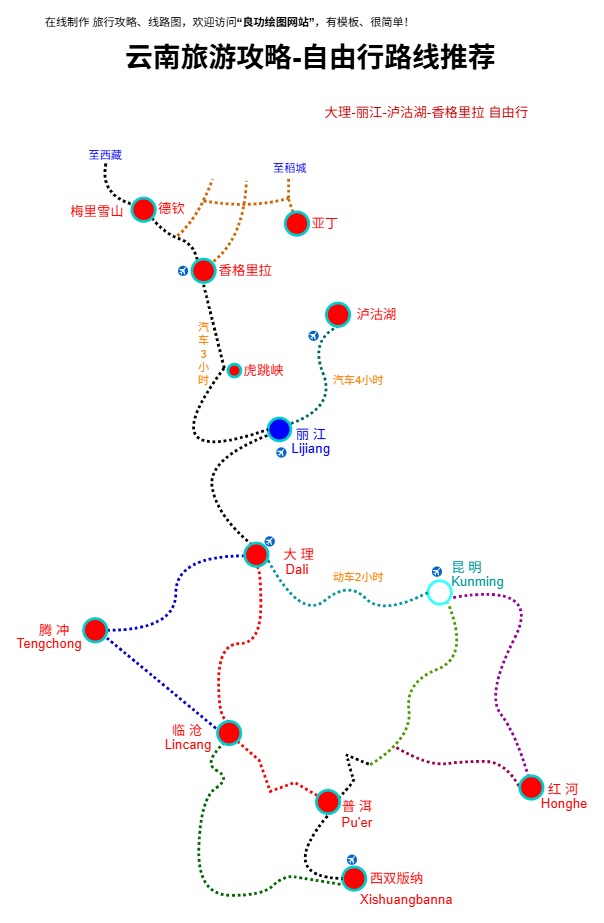 云南旅游攻略-自由行路线推荐模板预览