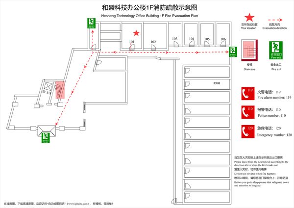 1F 消防疏散示意图模板(点击直接编辑)