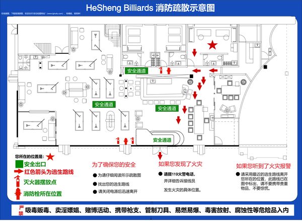 娱乐场所消防疏散示意图模板(点击直接编辑)